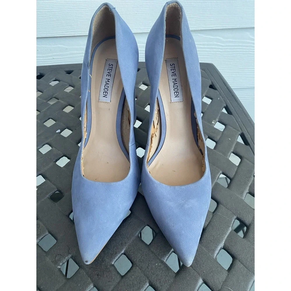 Steve Madden Periwinkle Blue Suede Block Heel Pumps Size 9.5 M